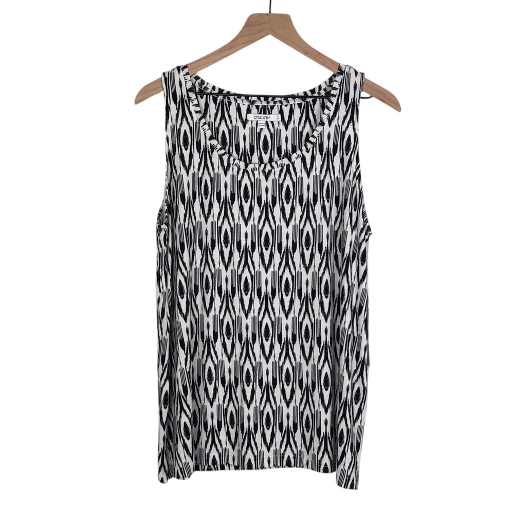 Chico’s Knit Tank Top Touch of Cool Size 2 /Large Black White